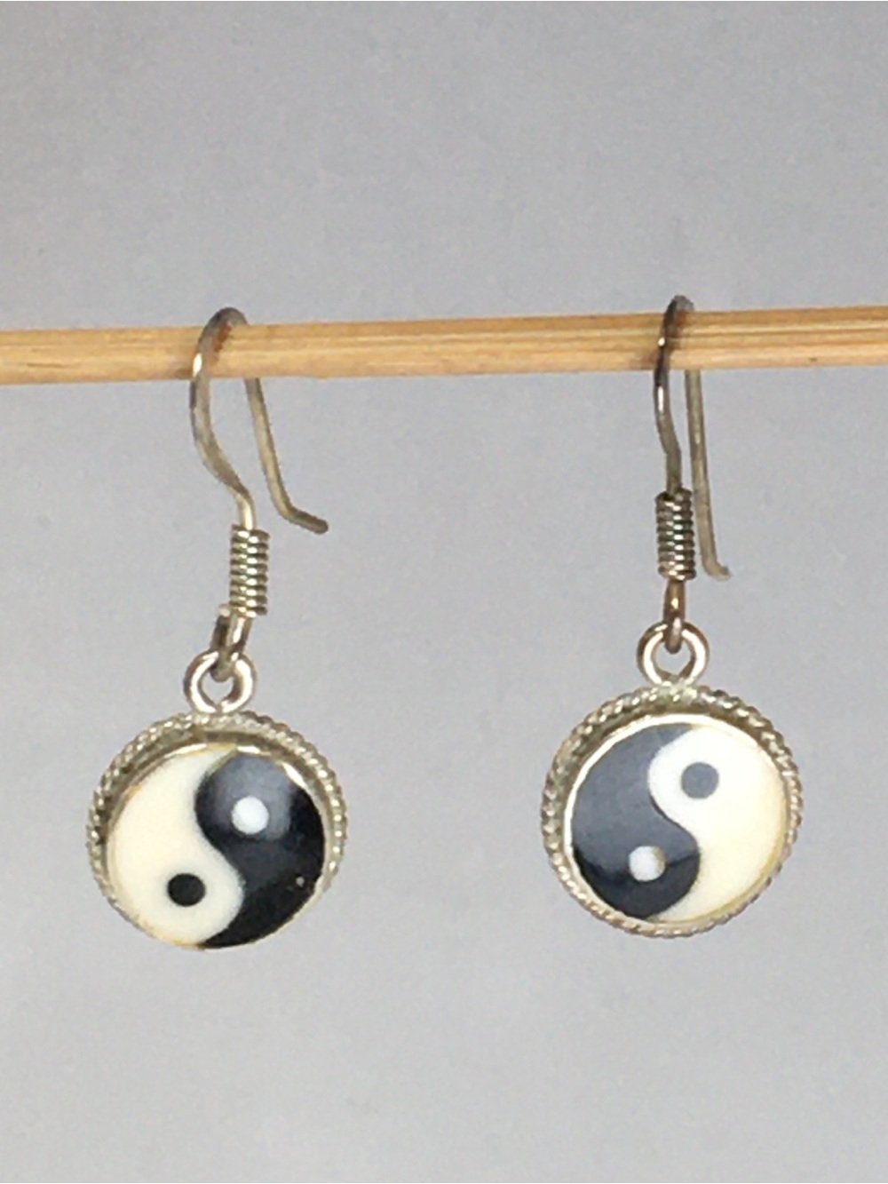 Yin Yang Black and White Sterling Silver Earrings
